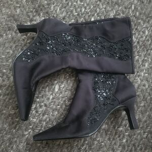 Enzo Angiolini Black Pointy Sequined Booties